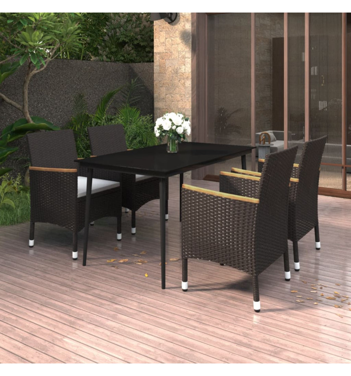 Ensemble à manger de jardin coussins 5 pcs Résine tressée Verre | Mobilier & Déco