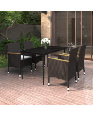 Ensemble à manger de jardin coussins 5 pcs Résine tressée Verre | Mobilier & Déco