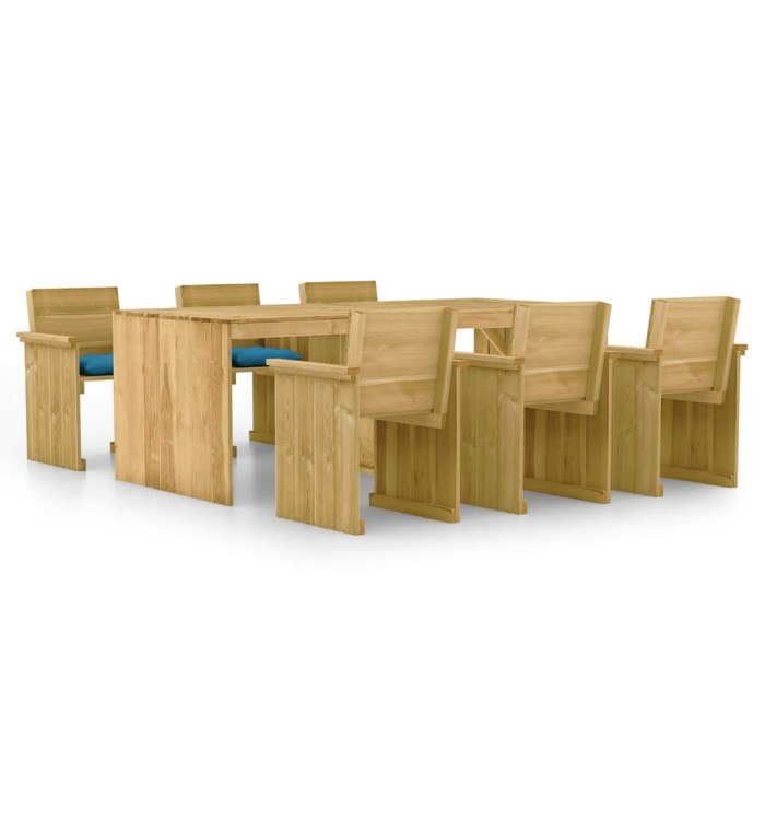 Ensemble à manger de jardin 7 pcs avec coussins pin imprégné | Mobilier & Déco