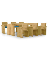 Ensemble à manger de jardin 7 pcs avec coussins pin imprégné | Mobilier & Déco