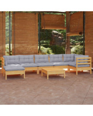 Salon de jardin 8 pcs avec coussins gris Bois de pin massif | Mobilier & Déco