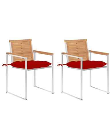 Chaises de jardin avec coussins lot de 2 Teck solide et acier | Mobilier & Déco