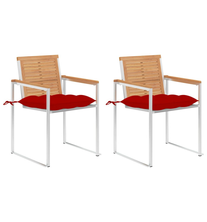 Chaises de jardin avec coussins lot de 2 Teck solide et acier | Mobilier & Déco