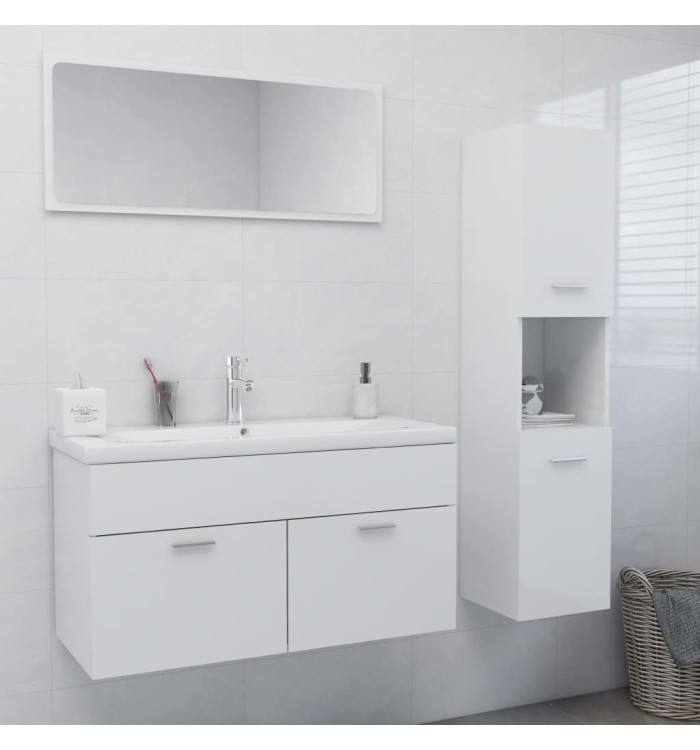 Ensemble de meubles de bain Blanc brillant Bois d'ingénierie | Mobilier & Déco