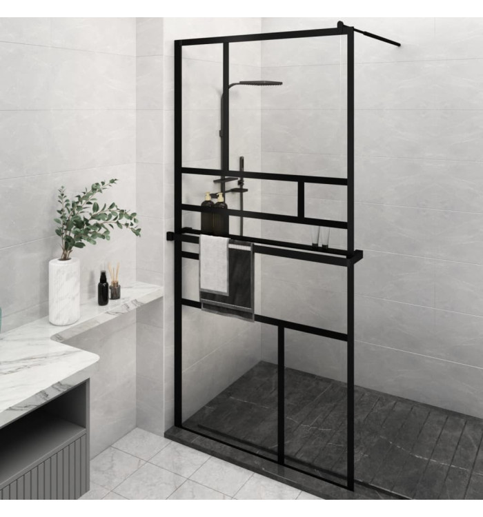 Paroi de douche avec étagère Noir 115x195cm Verre ESGetAluminium | Mobilier & Déco
