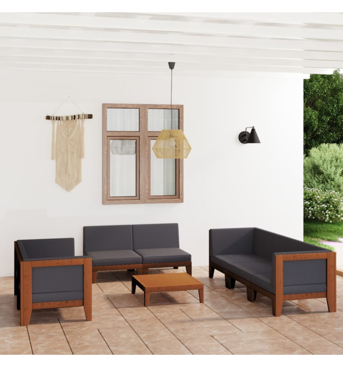 Salon de jardin 9 pcs avec coussins Bois d'acacia solide | Mobilier & Déco