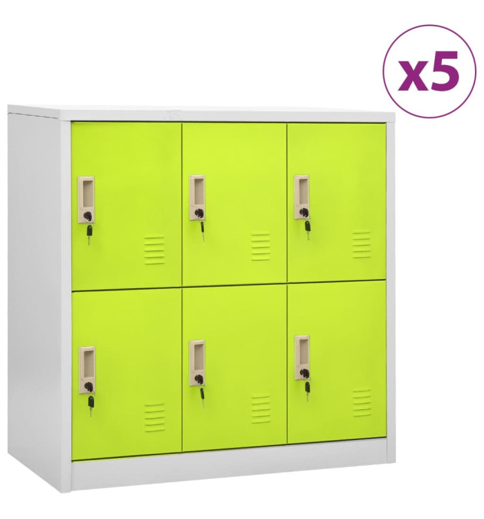 Armoires à casiers 5 pcs Gris clair et vert 90x45x92,5 cm Acier | Mobilier & Déco