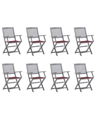 Chaises pliables d'extérieur lot de 8 et coussins Bois d'acacia | Mobilier & Déco