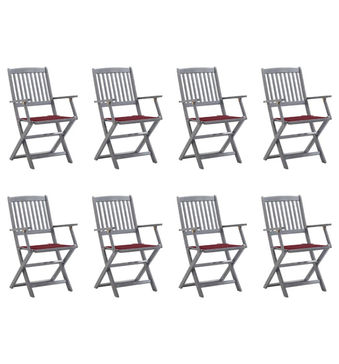 Chaises pliables d'extérieur lot de 8 et coussins Bois d'acacia | Mobilier & Déco