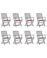 Chaises pliables d'extérieur lot de 8 et coussins Bois d'acacia | Mobilier & Déco