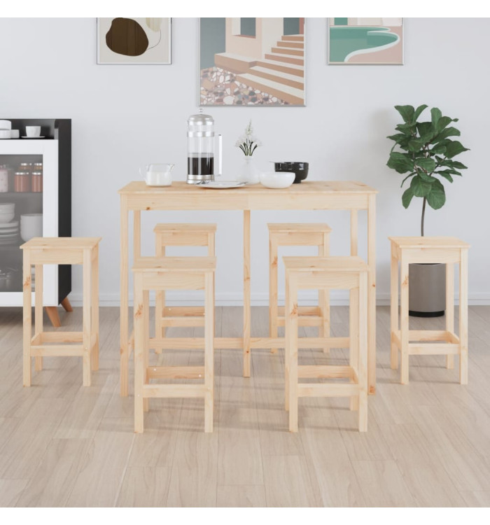 Ensemble de bar 7 pcs Bois de pin massif | Mobilier & Déco