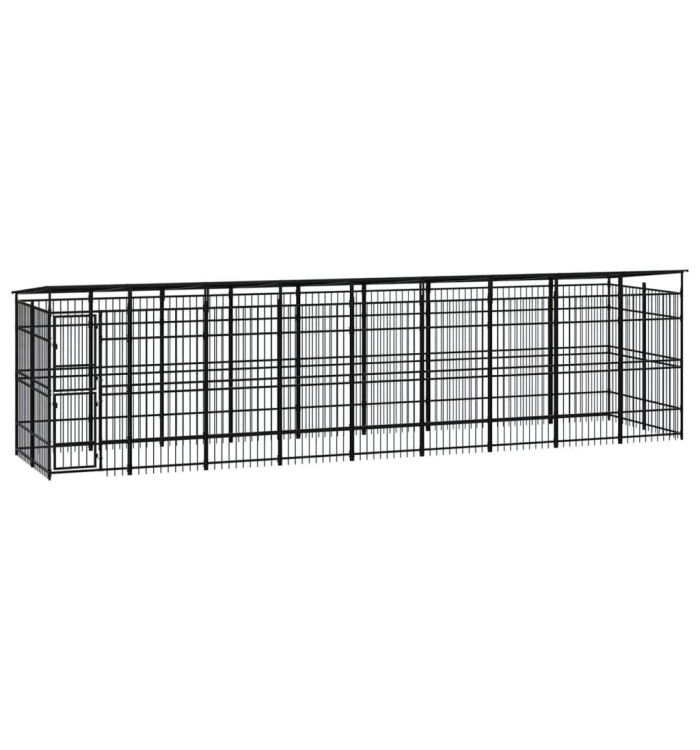 Chenil d'extérieur avec toit pour chiens Acier 16,59 m² | Mobilier & Déco