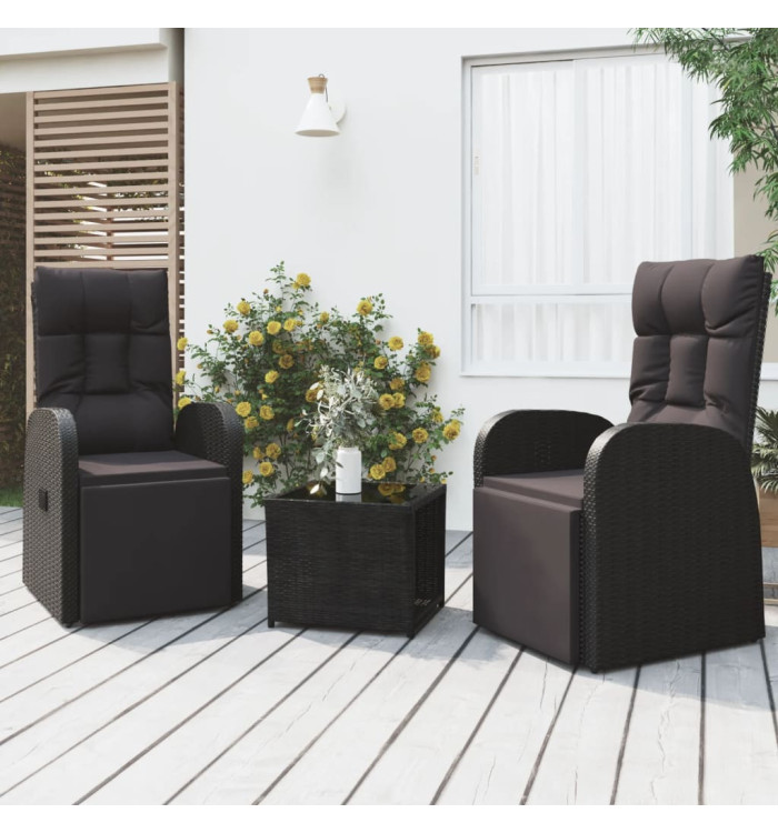 Ensemble de salon de jardin 3 pcs noir poly rotin et acier | Mobilier & Déco