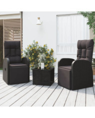 Ensemble de salon de jardin 3 pcs noir poly rotin et acier | Mobilier & Déco