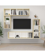 Ensemble meubles TV 4 pcs Blanc/chêne sonoma Bois d'ingénierie | Mobilier & Déco