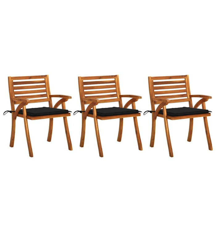 Chaises à manger de jardin avec coussins lot de 3 Acacia massif | Mobilier & Déco