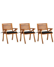 Chaises à manger de jardin avec coussins lot de 3 Acacia massif | Mobilier & Déco