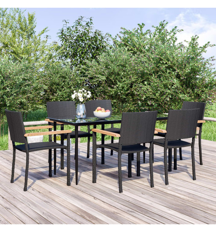 Ensemble à manger de jardin 7 pcs Noir Résine tressée | Mobilier & Déco