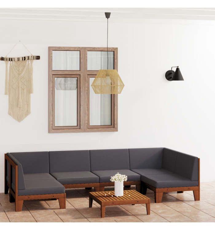 Salon de jardin 7 pcs avec coussins Bois d'acacia solide | Mobilier & Déco