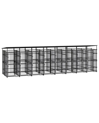 Chenil d'extérieur avec toit pour chiens Acier 14,75 m² | Mobilier & Déco