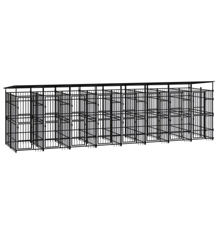 Chenil d'extérieur avec toit pour chiens Acier 14,75 m² | Mobilier & Déco