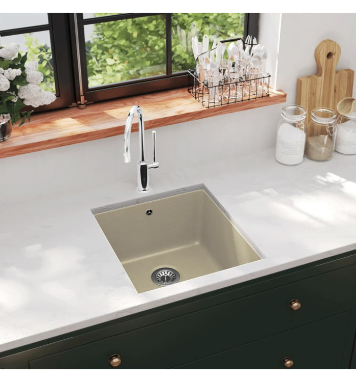 Évier de cuisine Granit Seul lavabo Beige | Mobilier & Déco