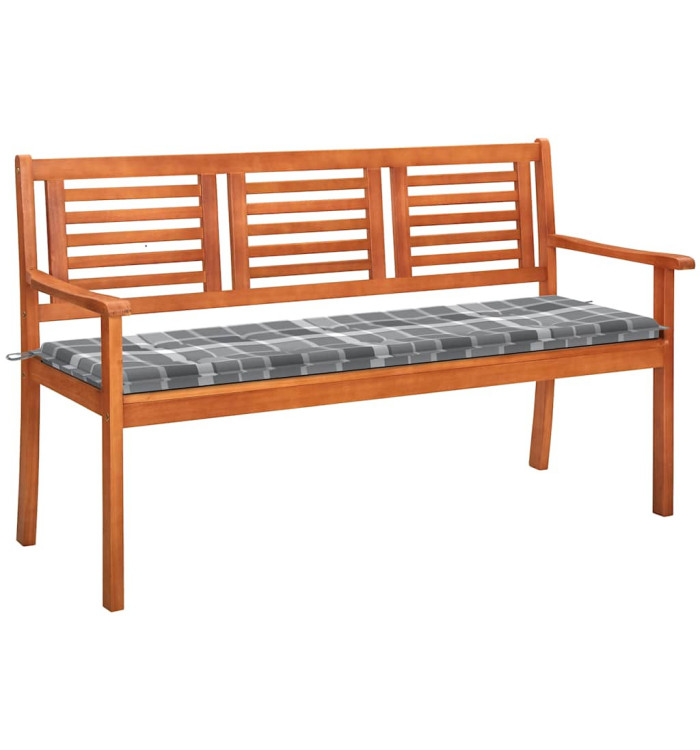Banc de jardin 3 places avec coussin 150 cm Bois d'eucalyptus | Mobilier & Déco