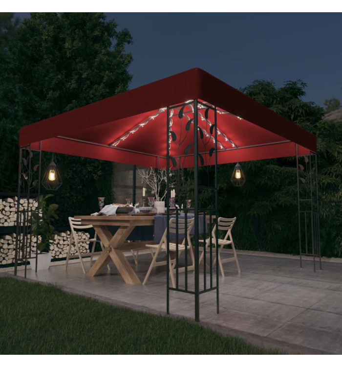 Tonnelle avec guirlande lumineuse à LED 3x3 m Bordeaux | Mobilier & Déco
