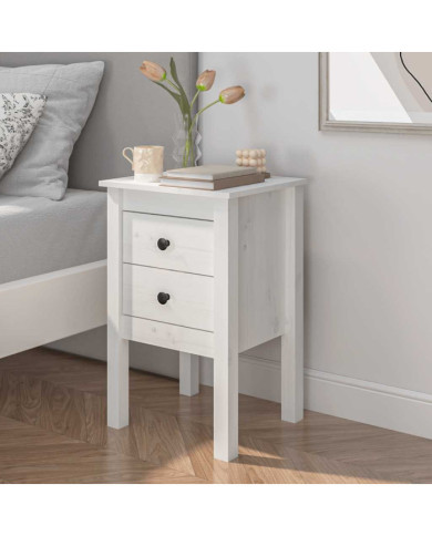 Table de chevet Blanc 40x35x61,5 cm Bois de pin massif | Mobilier & Déco