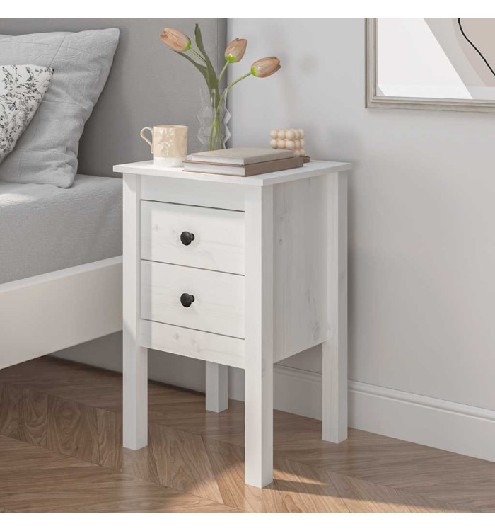 Table de chevet Blanc 40x35x61,5 cm Bois de pin massif | Mobilier & Déco