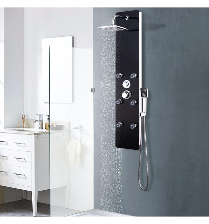 Panneau de douche Verre 25 x 44,6 x 130 cm Noir | Mobilier & Déco