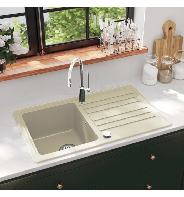 Évier de cuisine Granit Seul lavabo Beige | Mobilier & Déco
