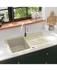 Évier de cuisine Granit Seul lavabo Beige | Mobilier & Déco