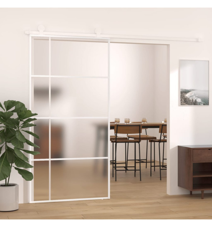 Porte coulissante Verre ESG dépoli aluminium 102,5x205 cm Blanc | Mobilier & Déco