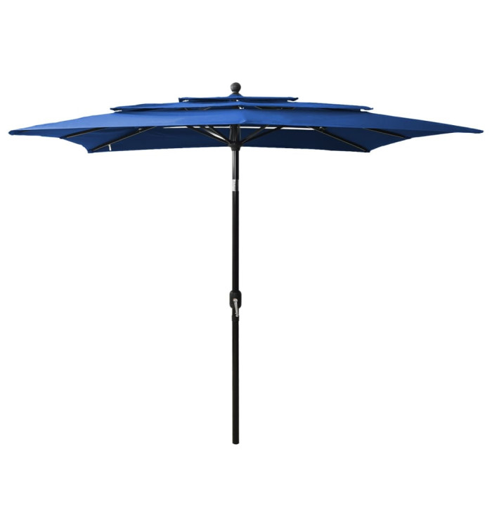 Parasol de jardin à 3 niveaux avec mât en aluminium bleu azuré | Mobilier & Déco