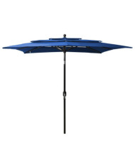 Parasol de jardin à 3 niveaux avec mât en aluminium bleu azuré | Mobilier & Déco