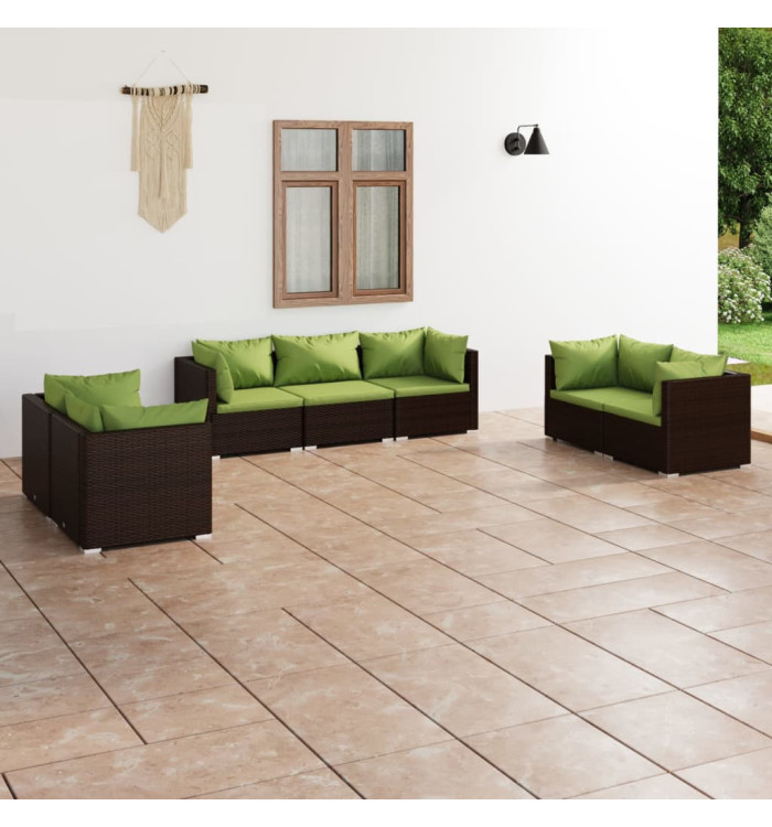 Salon de jardin 7 pcs avec coussins Résine tressée Marron | Mobilier & Déco