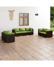 Salon de jardin 7 pcs avec coussins Résine tressée Marron | Mobilier & Déco