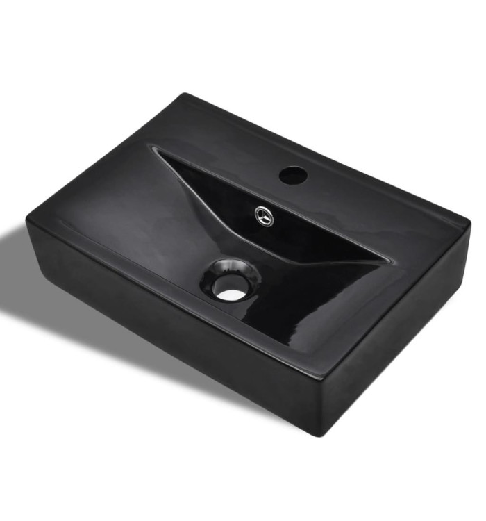 Vasque à trou de trop-plein/robinet Noir céramique pour salle de bain | Mobilier & Déco