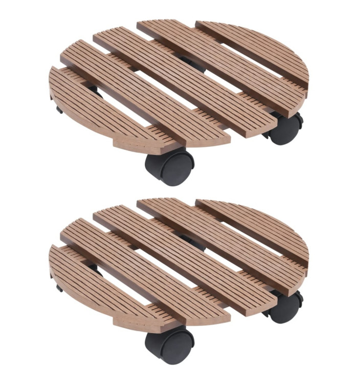 Chariots à plantes 2 pcs Marron Ø30x7,5 cm WPC | Mobilier & Déco