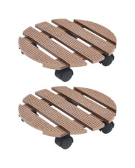 Chariots à plantes 2 pcs Marron Ø30x7,5 cm WPC | Mobilier & Déco