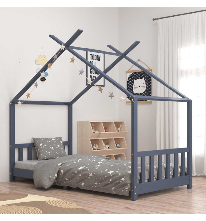 Cadre de lit d'enfant Gris Bois de pin massif 90 x 200 cm | Mobilier & Déco