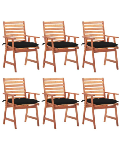 Chaises à manger d'extérieur lot de 6 et coussins Acacia massif | Mobilier & Déco