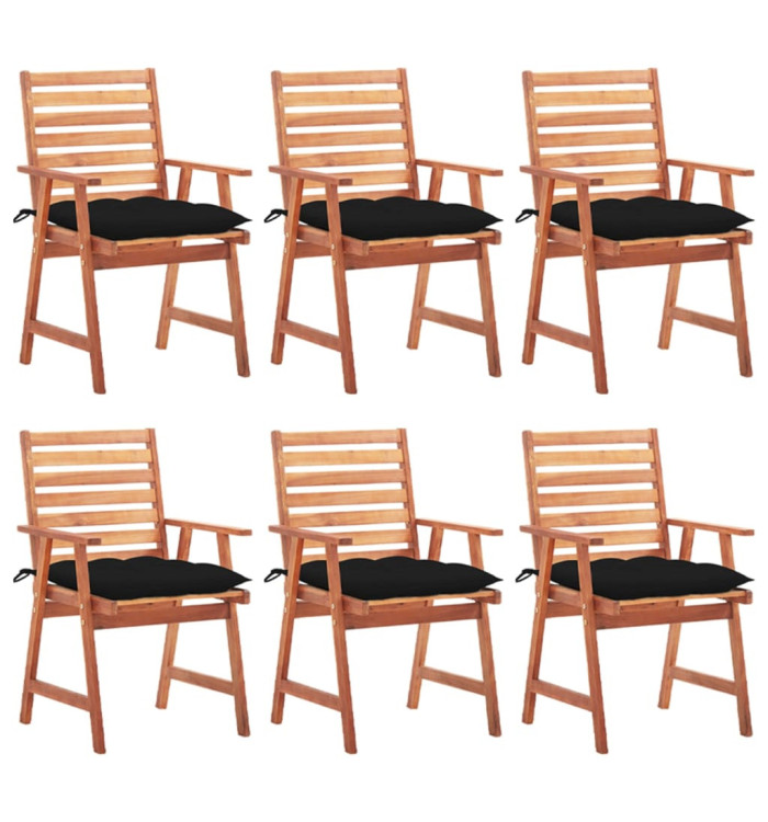 Chaises à manger d'extérieur lot de 6 et coussins Acacia massif | Mobilier & Déco