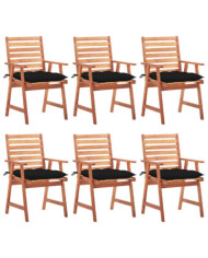 Chaises à manger d'extérieur lot de 6 et coussins Acacia massif | Mobilier & Déco