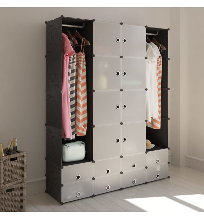 Armoire modulaire 18 compartiments Noir et blanc 37x146x180,5cm | Mobilier & Déco