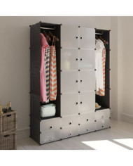 Armoire modulaire 18 compartiments Noir et blanc 37x146x180,5cm | Mobilier & Déco