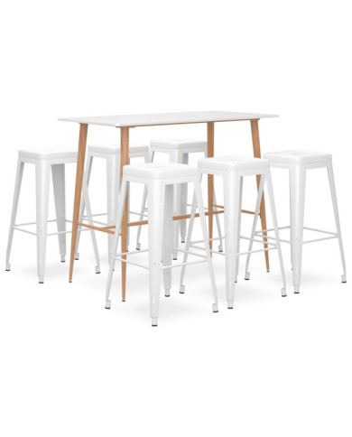 Ensemble de bar 7 pcs Blanc | Mobilier & Déco