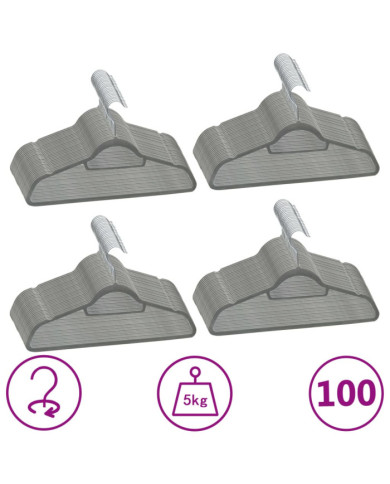 Cintres antidérapants 100 pcs Gris Velours | Mobilier & Déco