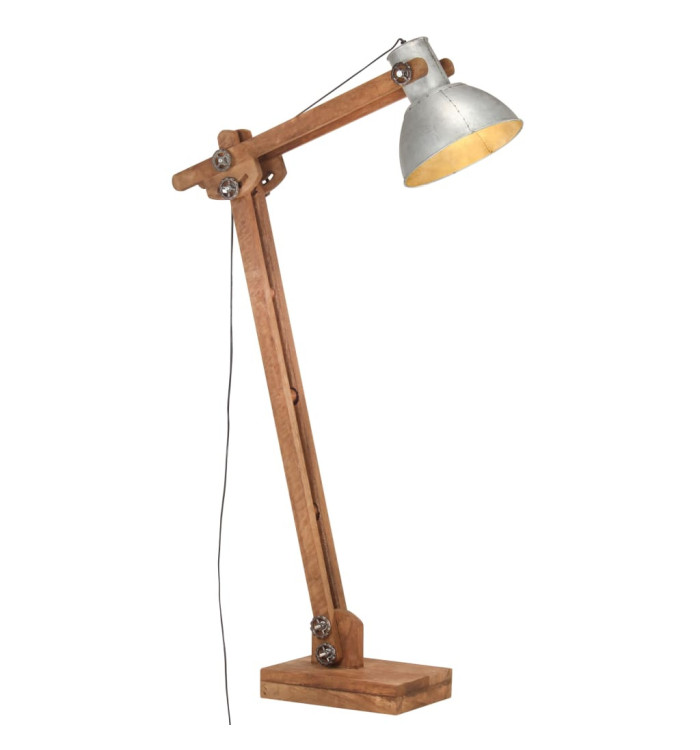 Lampadaire Argenté Bois de manguier massif E27 | Mobilier & Déco